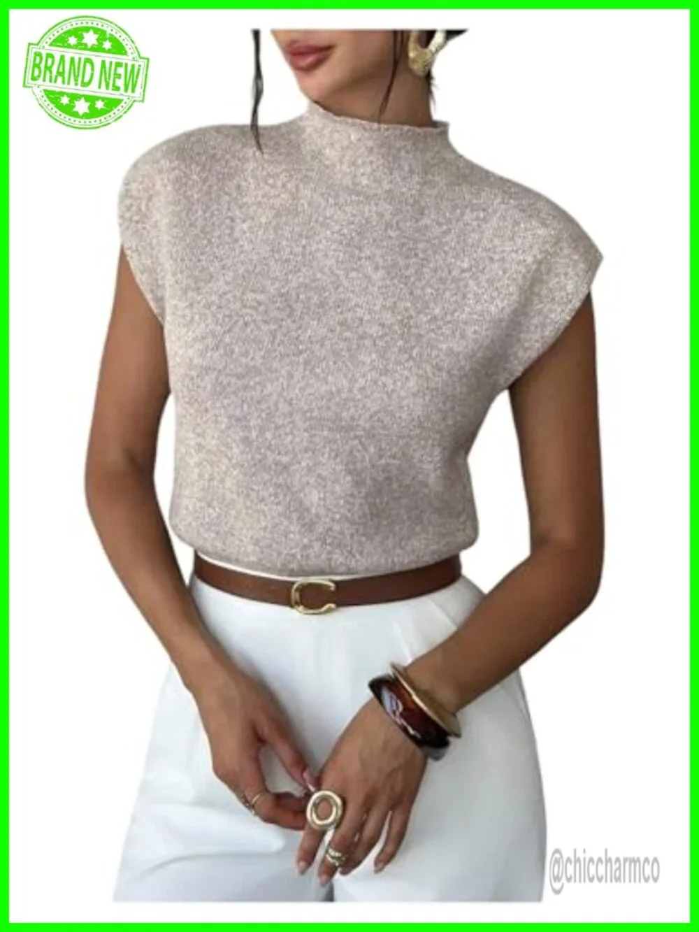 Cap Sleeve Mock Neck Sweater Vest Sleeveless Knitwear Tops